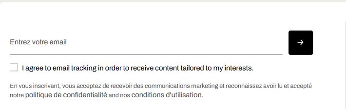 Formulaire d'inscription à la newsletter dans le footer du site Palladium Boots