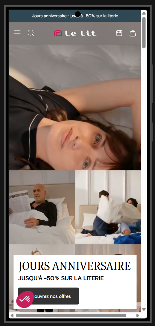 Page d'accueil de Lelit sur mobile avec une barre de défilement qui révèle un débordement du contenu